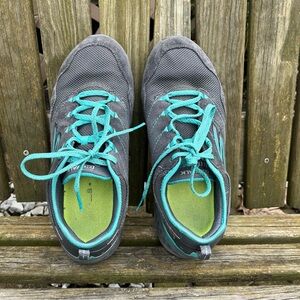 Skechers Go Walk Outdoors walking running training sneakers - gray w blue laces